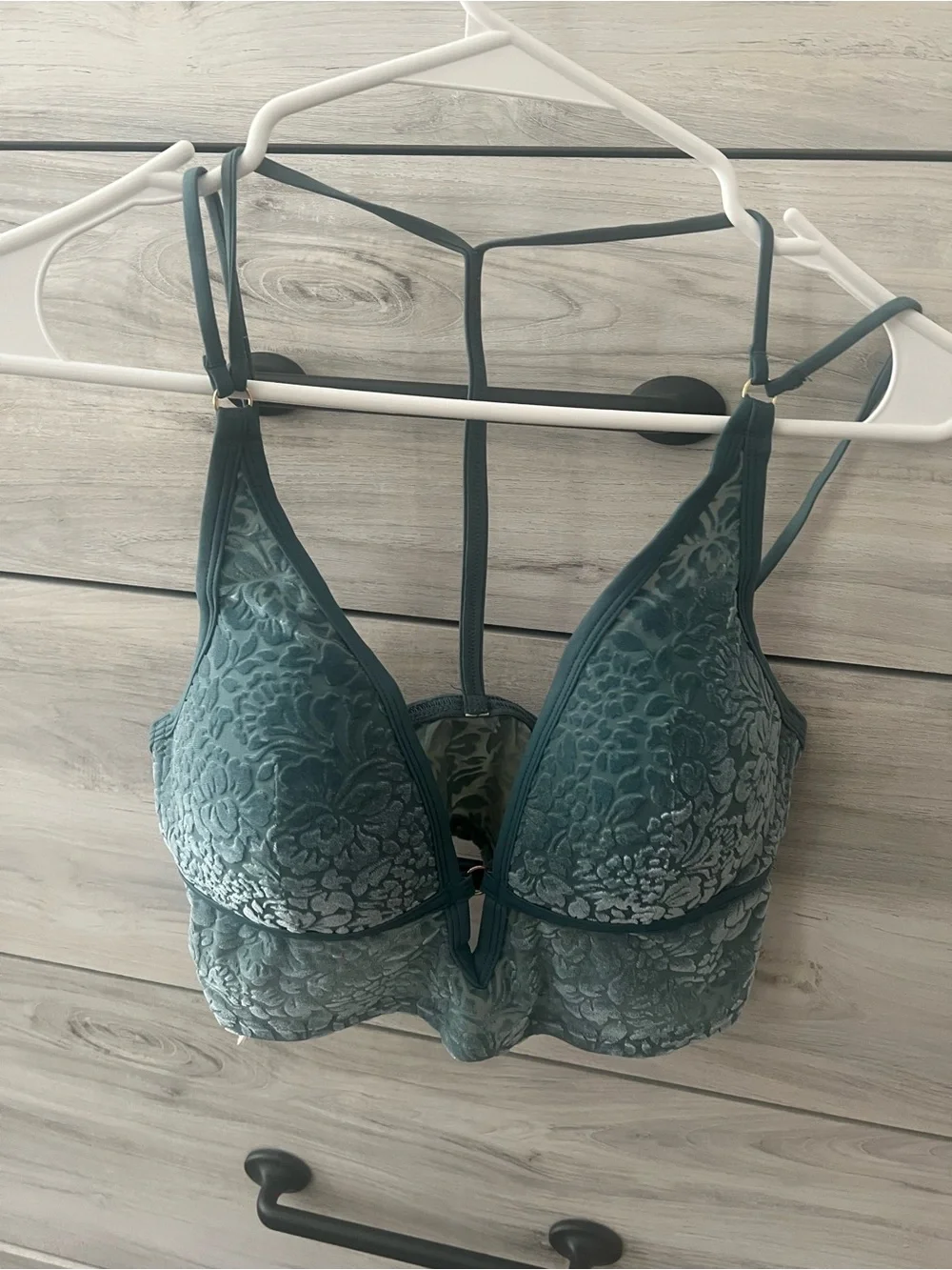 PINK Victoria's Secret Teal Floral Lace Plunge Bralette